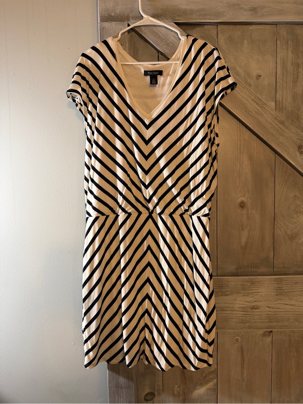 White House Black Market Black & White Striped V-Neck Midi Dress